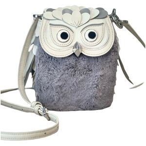 Kate Spade Hoot 3D Owl Crossbody Bag Grey Cream Accents Women's